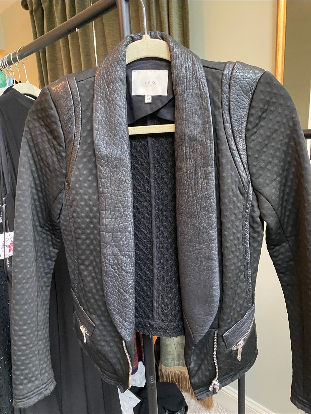 IRO Black Textured Leather Shawl-Collar Jacket